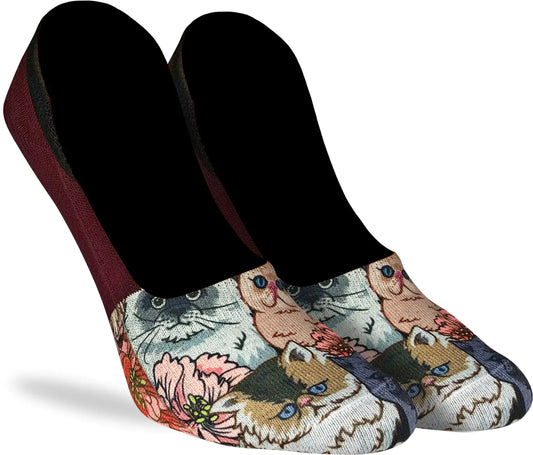 Good Luck Sock Womens Floral Cats No-Show Invisible Socks Adult